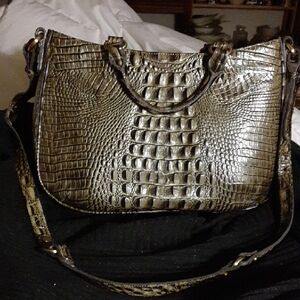 Brahmin Robyn Glossy Locket  Metallic Crocodile-Embossed Satchel Bag